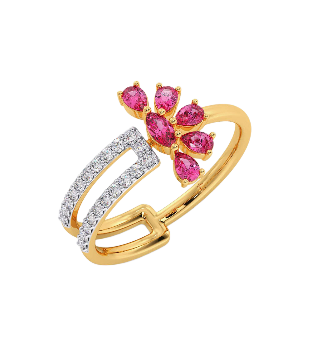 Blossom Spark Ruby Ring – Bold Elegance in Every Detail